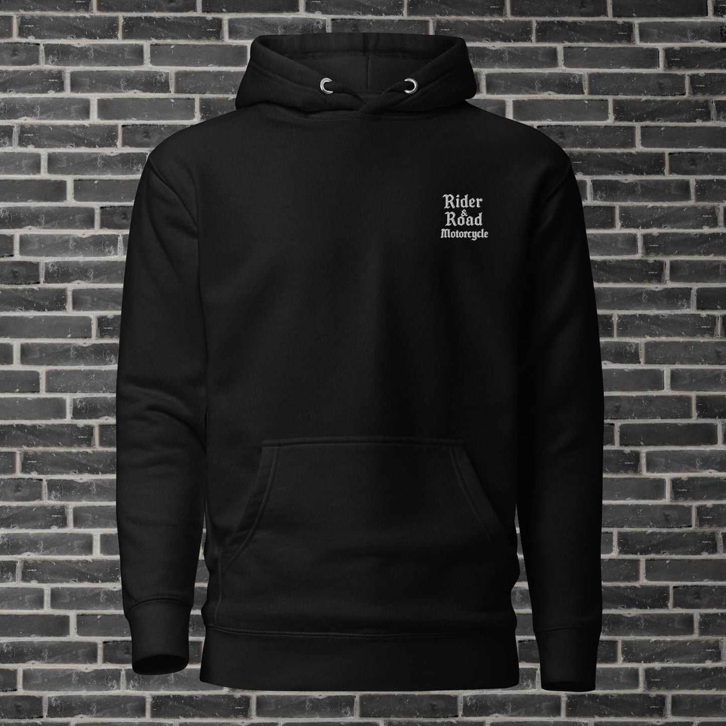 "Sudadera 100% algodón con bordado en el pecho estilo gótico con las palabras Rider&Road Motorcycle y estampado en la espalda de "Sorry, I never look back - 100% cotton sweatshirt with gothic-style embroidery on the chest featuring the words Rider&Road Motorcycle and a print on the back that reads "Sorry, I never look back"