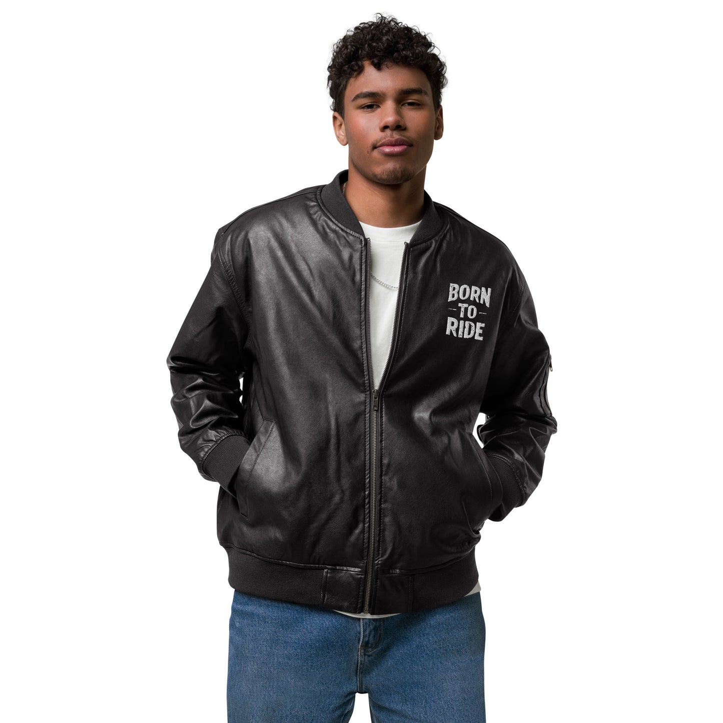 Leather Bomber Jacket By Rider&Road "Born To Ride"
