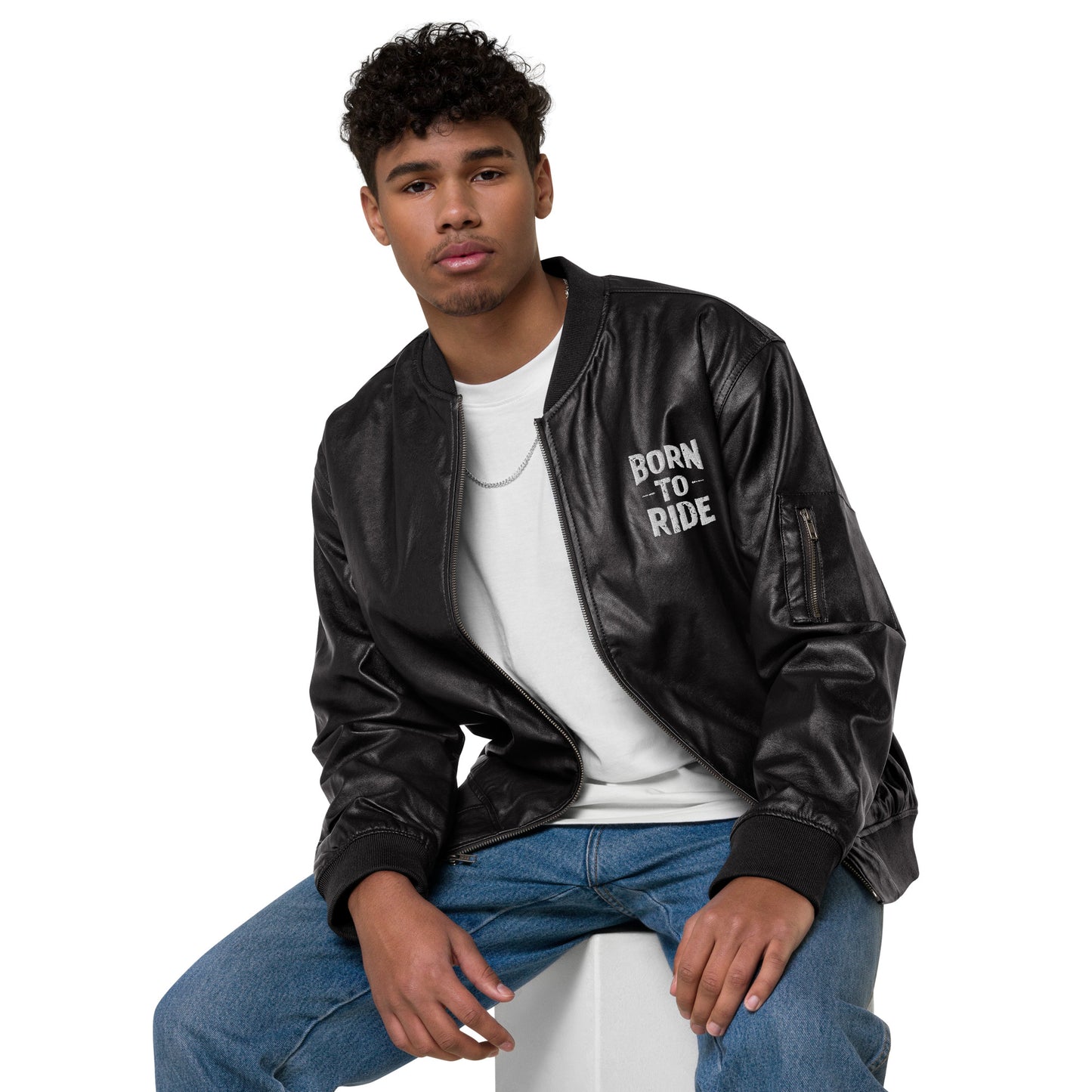 Leather Bomber Jacket By Rider&Road "Born To Ride"