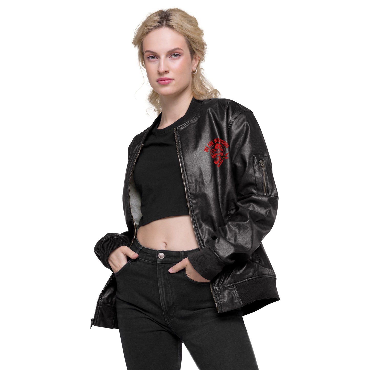 Leather Bomber Jacket "We Are Warriors"