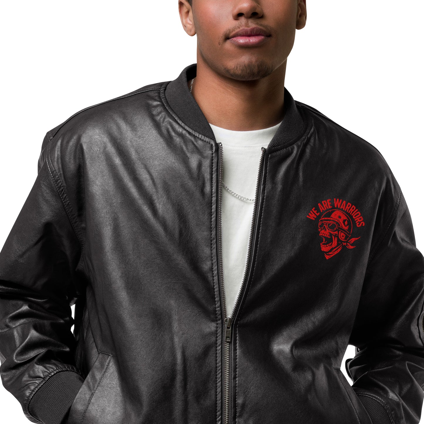 Leather Bomber Jacket "We Are Warriors"