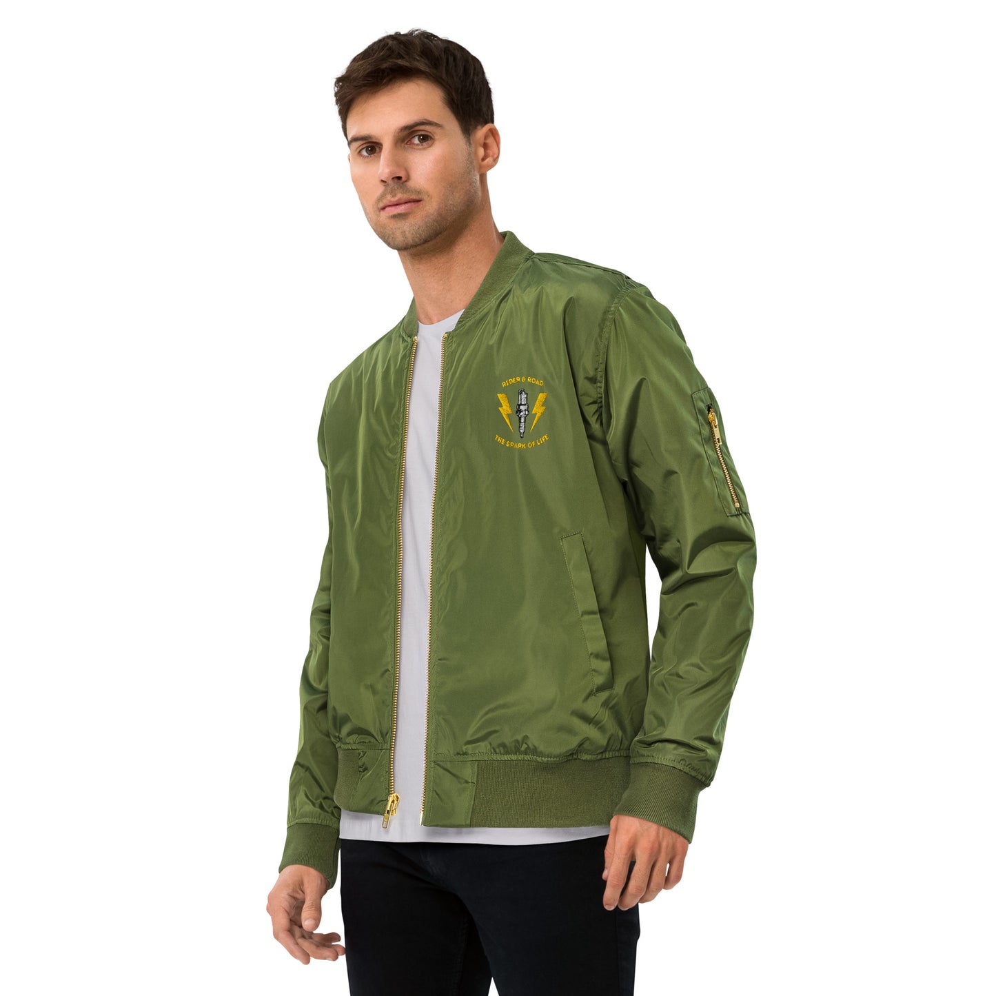 Premium bomber jacket By Ride&Road "The Spark of Life - Green"