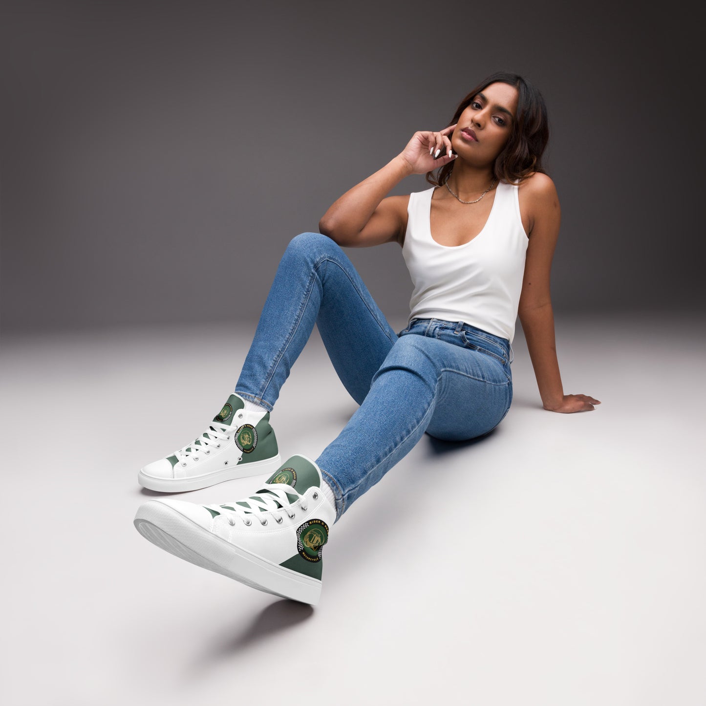 Women’s high top shoes By Rider&Road "White&Green"