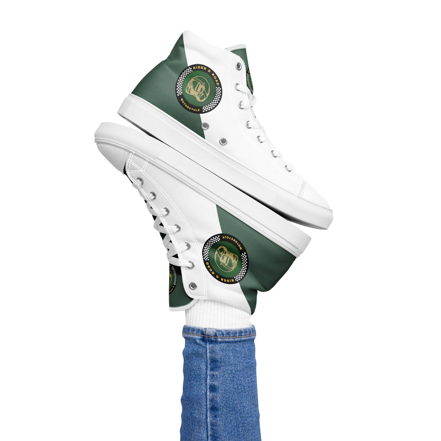 Women’s high top shoes By Rider&Road "White&Green"
