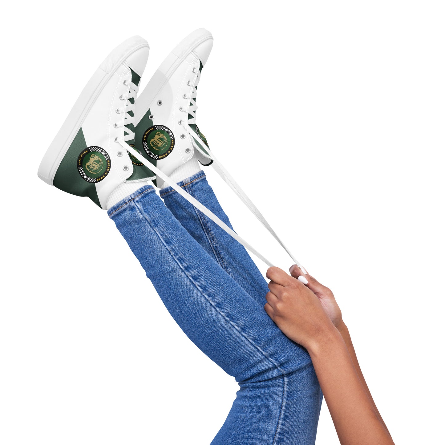 Women’s high top shoes By Rider&Road "White&Green"