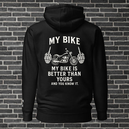 "Sudadera 100% algodón con bordado en peño y puño izquierdo, y estampado en la espalda.
En color negro - 100% cotton sweatshirt with embroidery on the chest and left cuff, and print on the back.
In black"