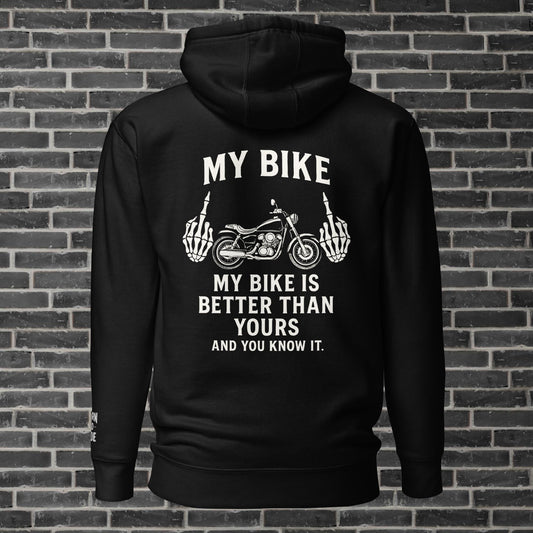 "Sudadera 100% algodón con bordado en peño y puño izquierdo, y estampado en la espalda.
En color negro - 100% cotton sweatshirt with embroidery on the chest and left cuff, and print on the back.
In black"