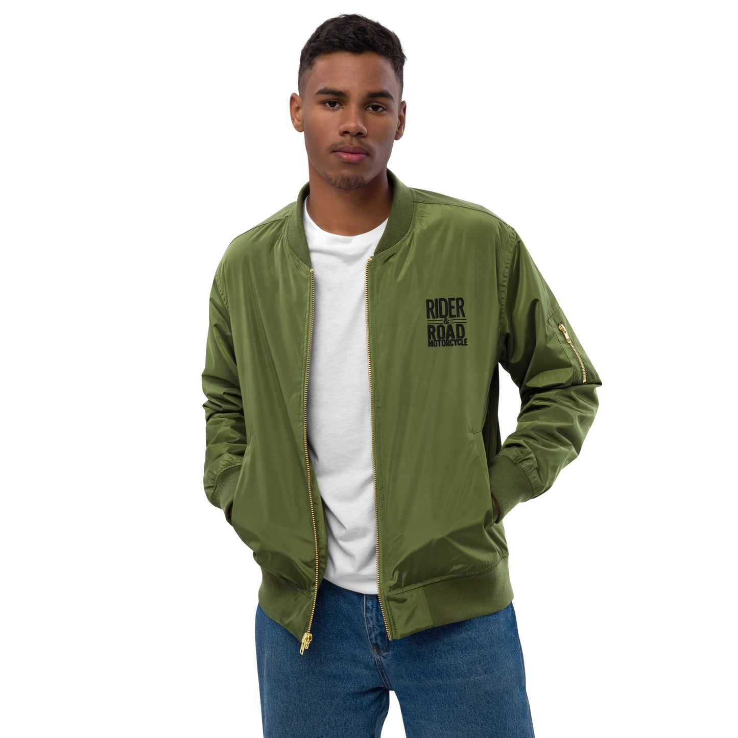 Premium bomber jacket By Rider&amp;Road "Brotherhood" - Green&amp;Black