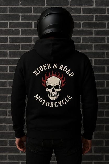 Men's hoodie By Rider&amp;Road "Skull &amp; Fire"