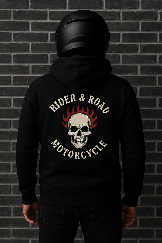 Men's hoodie By Rider&amp;Road "Skull &amp; Fire"