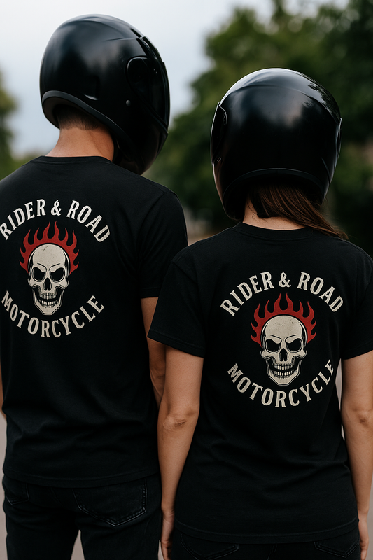 Unisex cotton t-shirt By Rider&amp;Road "Skull &amp; Fire"