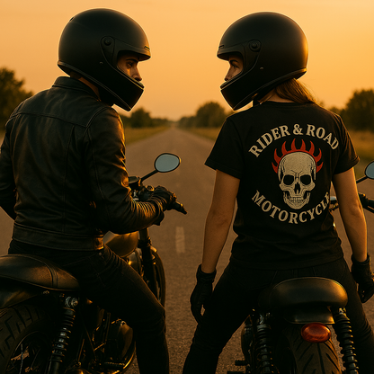 Unisex cotton t-shirt By Rider&amp;Road "Skull &amp; Fire"